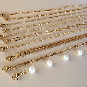 Gold STAINLESS-STEEL Chain Bracelet | WATERPROOF | 18K Gold Chain Bracelet | Non-Tarnish Bracelet | Link Chain, Figaro, Paperclip Curb Chain