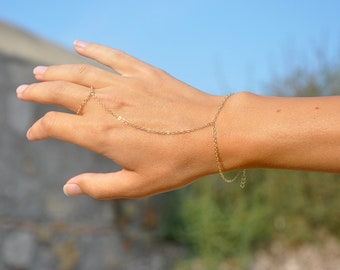 Gold Chain Bracelet | Layering Bracelet | Finger Bracelet | Lariat Bracelet | Ring Bracelet | Thin Bracelet | Handlet | Hand Chain Bracelet