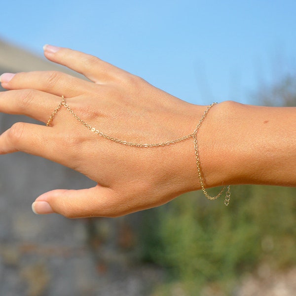 Gold Chain Bracelet | Layering Bracelet | Finger Bracelet | Lariat Bracelet | Ring Bracelet | Thin Bracelet | Handlet | Hand Chain Bracelet