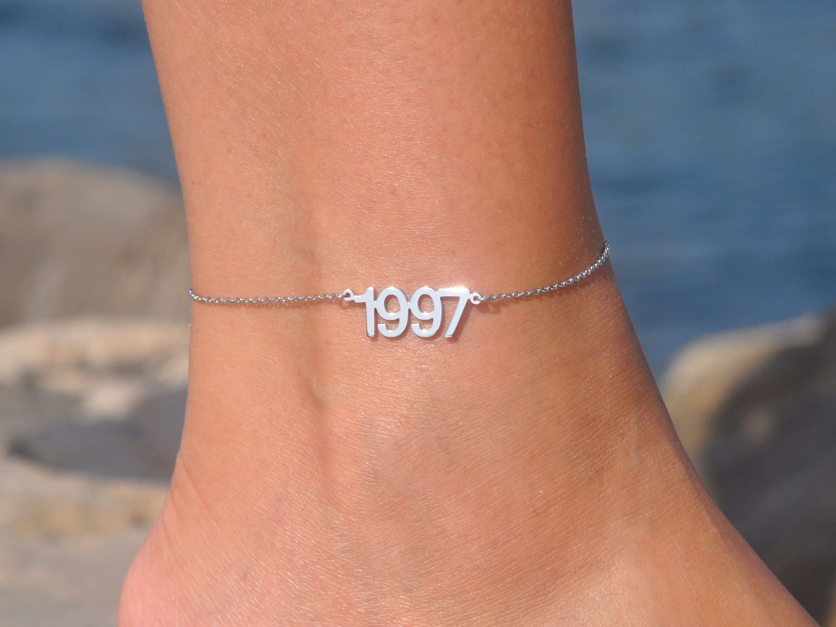 Date Anklet Custom Number Anklet Personalized Birth Year Anklet