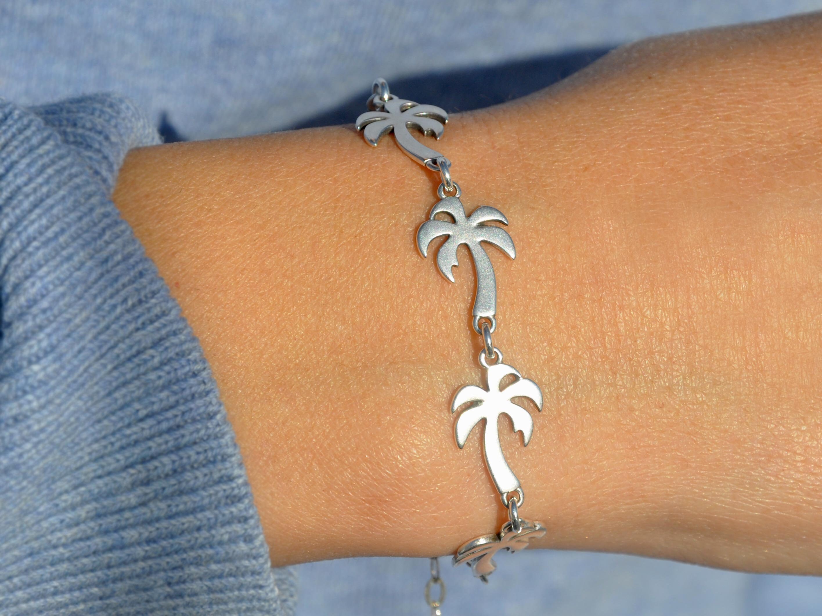 Silber Armband Armband, S-38 Palmen für Sie Geschenk Link Palmen Palmen Tropisches Boho Schmuck Armband, oder Gold Urlaub Armband,