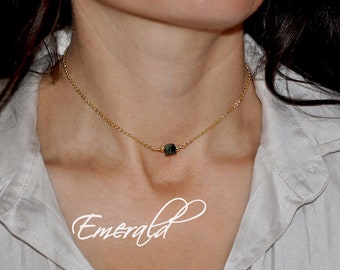 Raw Emerald Choker in Gold Fill Sterling Silver or Rose Gold Fill by SeaSideMotifs