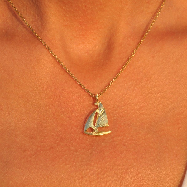 Gold Segelboot Halskette | Segelboot-Charm-Halsketten für Frauen, zierlicher Segelboot-Schmuck, Nautik, Marine, zartes Boot-Geschenk