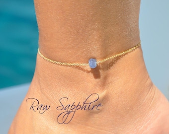 Sapphire Anklet - Raw Sapphire Anklet - Personalized Sapphire Anklet - Blue Sapphire Anklet - Ankle Bracelet with Natural Sapphire