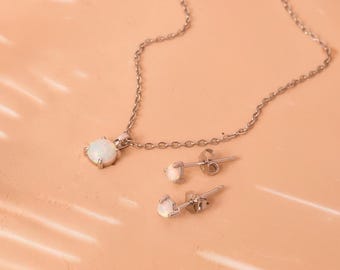 Opal Jewelry Set • Necklace and Stud Earrings Gift • 18K Gold Vermeil or Sterling Silver