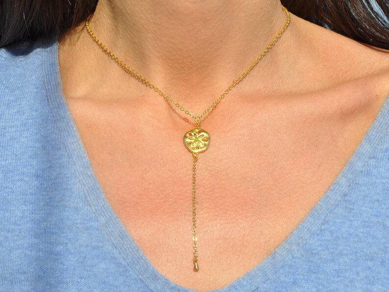 Bridesmaid SSM-527 Silver Sand Dollar Drop Necklace Delicate Sand Dollar Lariat Necklace Beach Wedding Gift for Her Silver Y Necklace