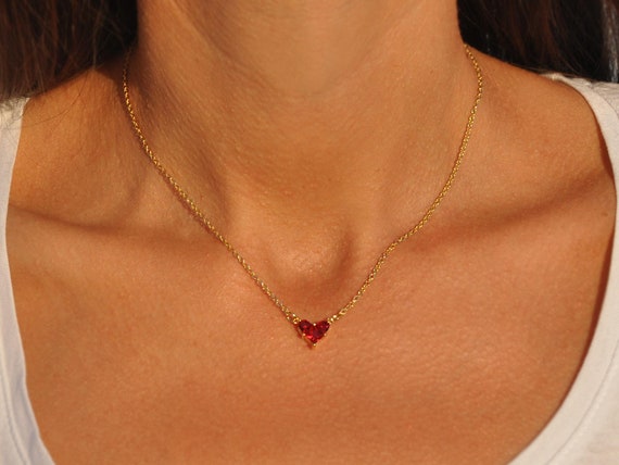 Dainty Heart Simple Cute Heart Charm Gold Silver CZ Necklaces for Women  Gifts