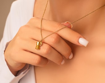 Gift for Coffee Lover • Personalized Moka Pot Charm Necklace in Gold Silver Stainless Steel
