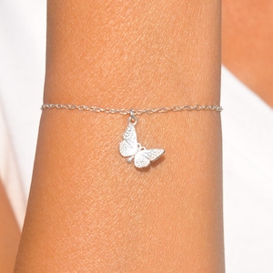 Sterling Silver Butterfly Bracelet | Sideways Butterfly Bracelet, Personalized Silver Butterfly Bracelet, Summer Gift for Her