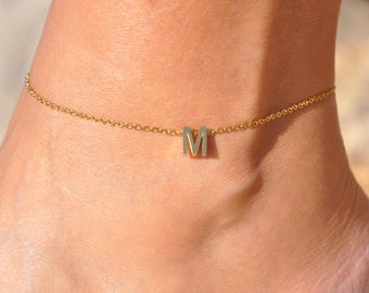 Initial Anklet for Women, Gold, Silver Rose G. Personalized Letter Ankle Bracelet