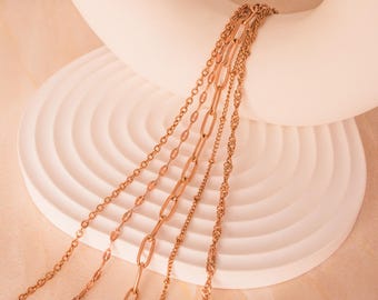 Rose Gold PVD Stainless Steel Chain Necklace • Paperclip Twist Beaded (Waterproof)