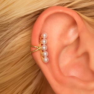 Pearl Climber Ear Cuff Earring • No Piercing Required • Helix Bridal Cuff • Gold/Rose Gold Vermeil or Sterling Silver