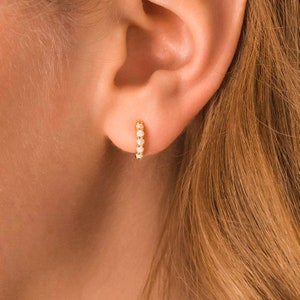 Opal Huggie Hoop Earrings, Minimalist Opal Earrings in 18K Gold Sterling Silver, Cartilage Hoops, Conch Hoops, Helix Earrings, Daith Hoops