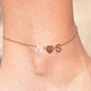 Best Friend Anklet | Friendship Ankle Bracelet for Women, Personalized Name Anklet, Initial Anklet, Letter Heart Anklet, Gift for Her BFA607