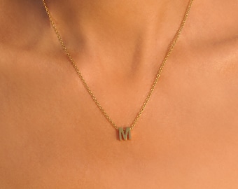 18K Gold Monogram Necklace | WATERPROOF Personalized Necklace with Custom Letter, Gold Initial Necklace, TARNISH RESISTENT Necklace