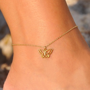 Gold Butterfly Anklet | Gold, Silver Butterfly Charm Ankle Bracelet with Initial, Butterfly Jewelry, Summer Anklet, Anklet Butterfly Gold