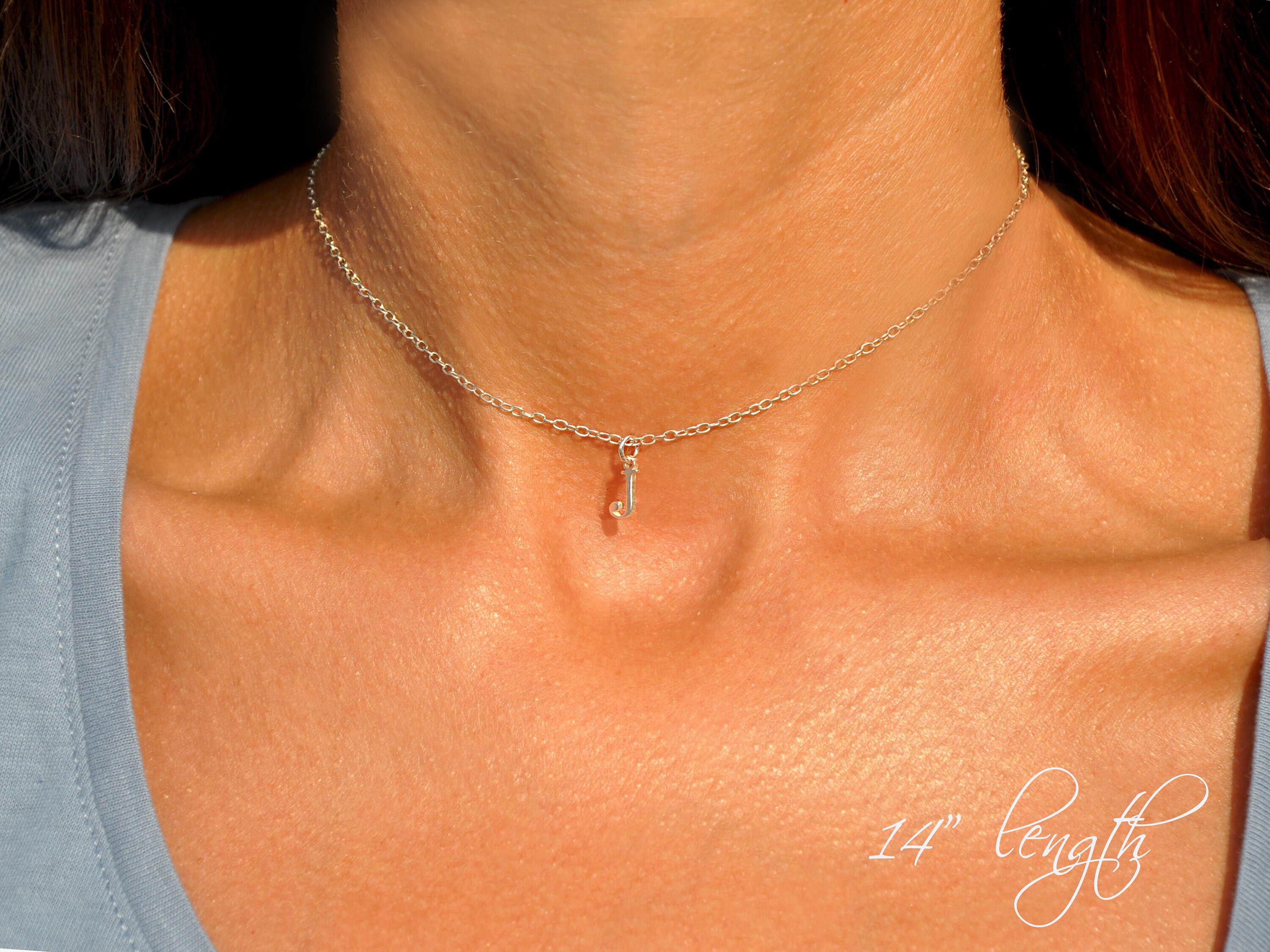 Initial choker necklace silver sale