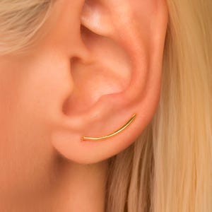 Dainty Bar Climber Earrings • Thin Ear Crawler • 18K Gold Vermeil or Sterling Silver