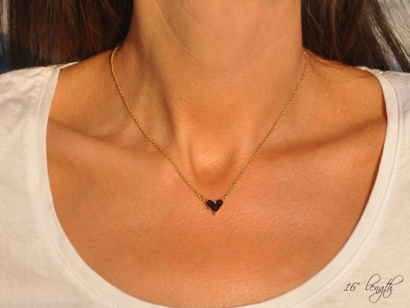 Black Heart Necklace Delicate Black Heart Jewelry Small CZ Etsy