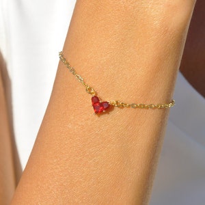 Red Heart Bracelet | Personalized Gold Red Heart Bracelet with Custom Initial, Gold Bracelet, Heart Jewelry, Gift for Her, Bridesmaid Gift
