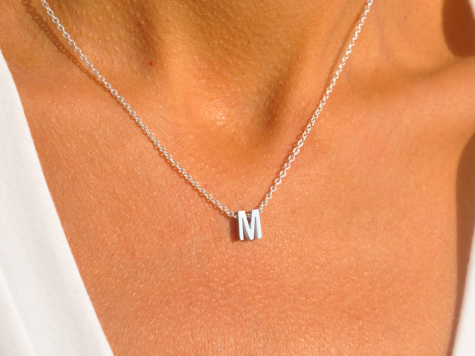 Silver Initial Necklace Letter Necklace Custom Initial Etsy