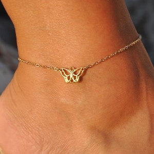 Butterfly Anklet | Personalized Gold Butterfly Charm Ankle Bracelet, Butterfly Jewelry, Beach Anklet, Dainty Anklet, Delicate Thin Anklet