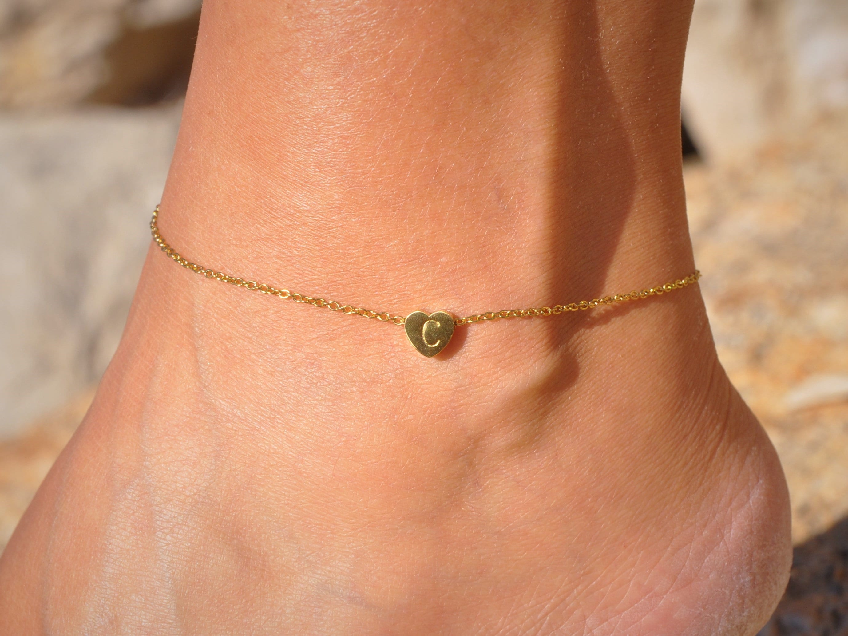 Personalized Heart Anklet With Custom Initial in Gold Silver or