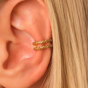 Double Hammered Ear Cuff Earring • No Piercing Required • Gold Vermeil or Sterling Silver