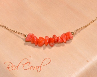 Raw Red Coral Necklace in 14k Gold Fill Sterling Silver or Rose Gold Fill by SeaSideMotifs