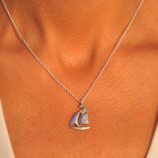 Silver Sailboat Necklace | Personalized Sailing Boat Pendant Necklaces, Sailboat Initial Jewelry, Silver Necklace, Boat Gift For Her SSM-927