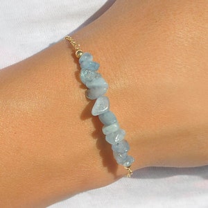 Beaded Aquamarine Bracelet in Sterling Silver by SeaSideMotifs | Personalize Your Bead Bar Aquamarine Bracelet with Custom Initial