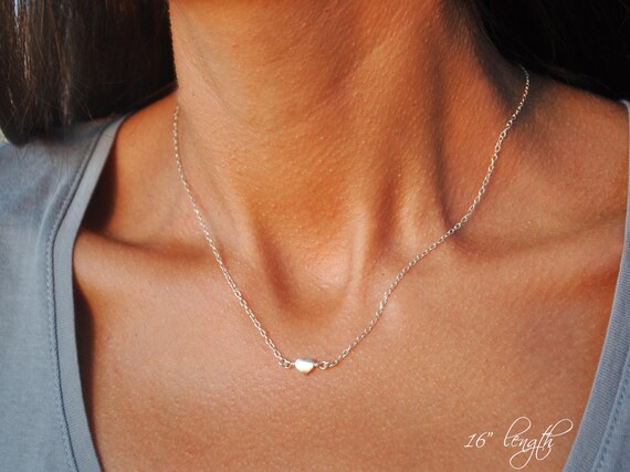 Sterling Silver Tiny Heart Necklace Silver Heart Choker Necklace