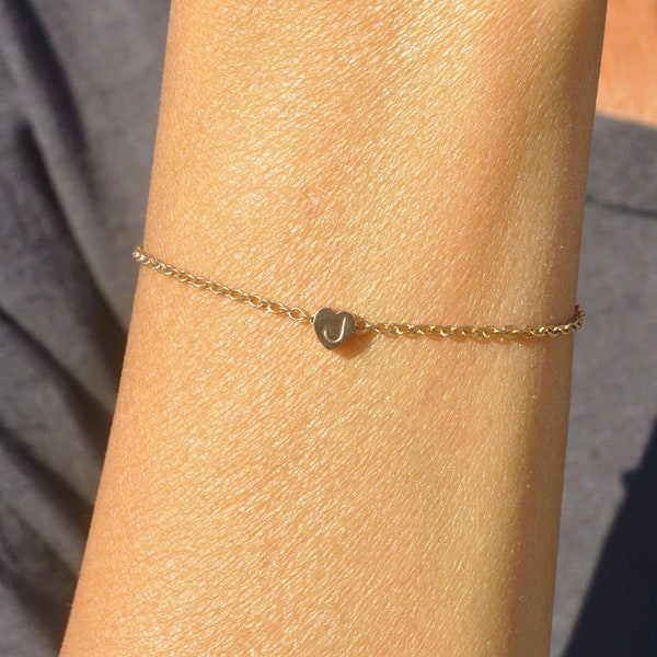 Personalized Tiny Heart Bracelet - Rose Gold Heart Bracelet - Small Heart Bracelet - Silver Heart Bracelet - Gold Dainty Heart Bracelet