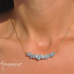 Beaded Raw Aquamarine Necklace | Natural Aquamarine Necklace, Blue Stone Necklace, March Birthstone Gift for Her, Birthday Gift