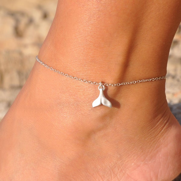 Whale Tail Anklet in Silver or Gold | Personalized Whale Tail Ankle Bracelet, Sea Life Jewelry, Best Ocean Gift for Her