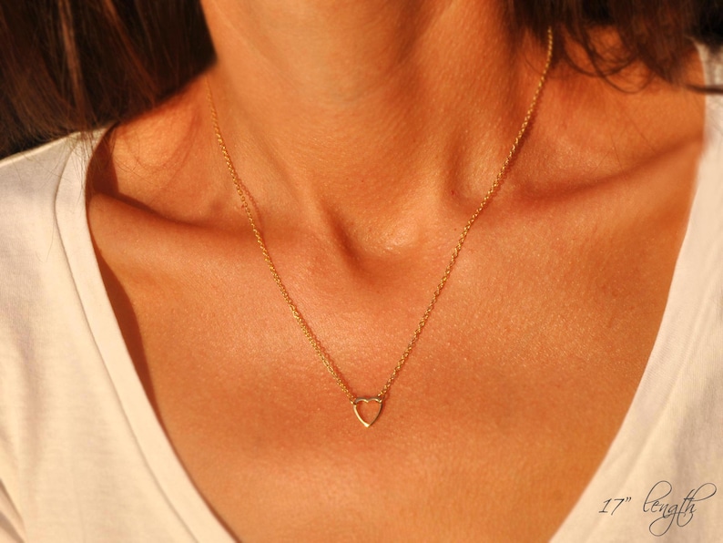 Dainty Gold Heart Necklace Delicate Heart Necklace Bridesmaid Gift Jewelry Gift for Her Thin Gold Chain Necklace Open Heart Necklace