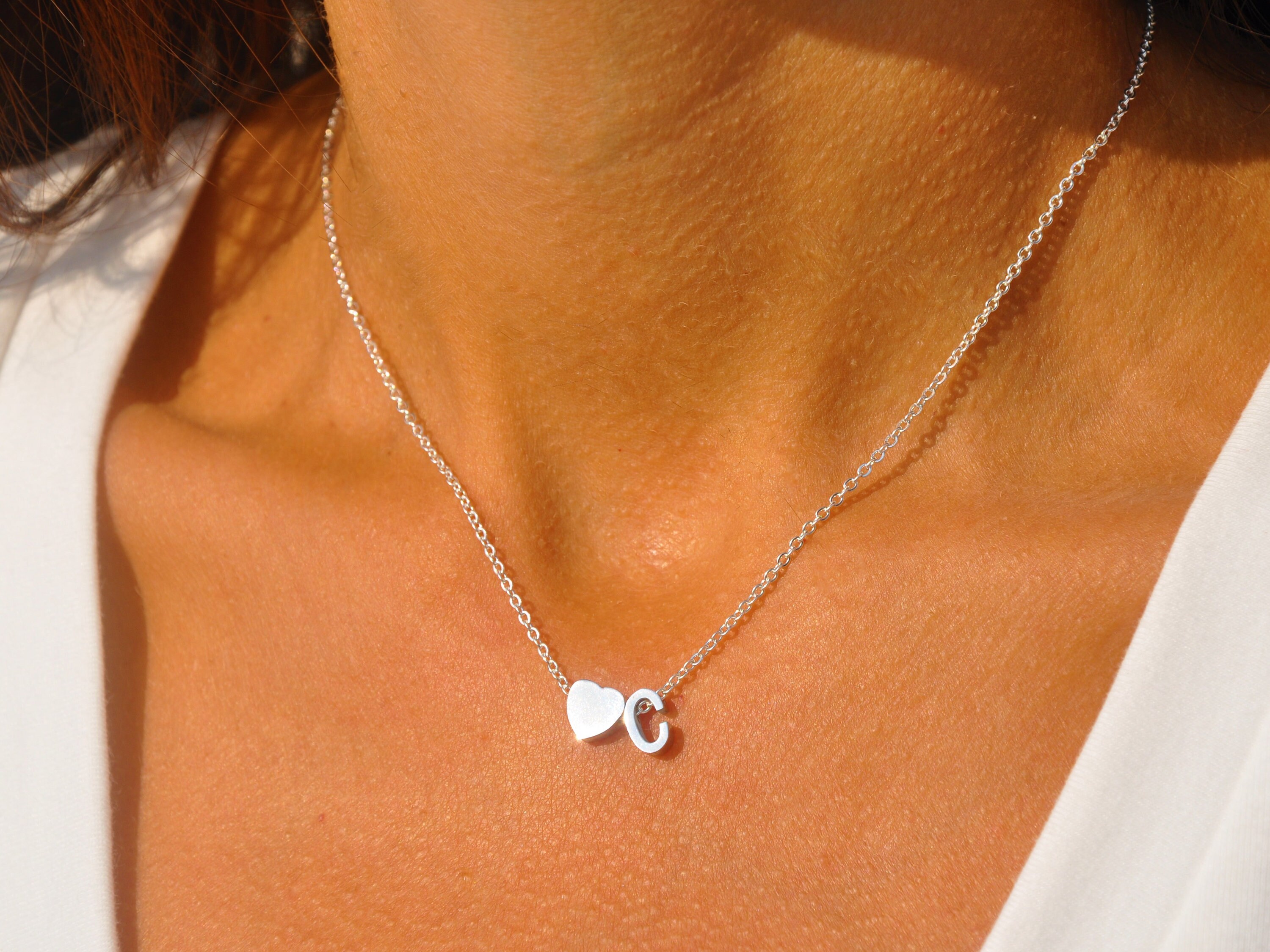 Heart Initial Necklace Custom Letter and Heart Necklace Gold Etsy
