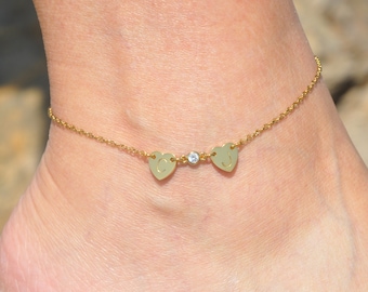 Beach Wedding Anklet, Personalized Two Custom Initial and CZ Diamond Ankle Bracelet, Heart Anklet, Initial Anklet, Jewelry Gift for Her