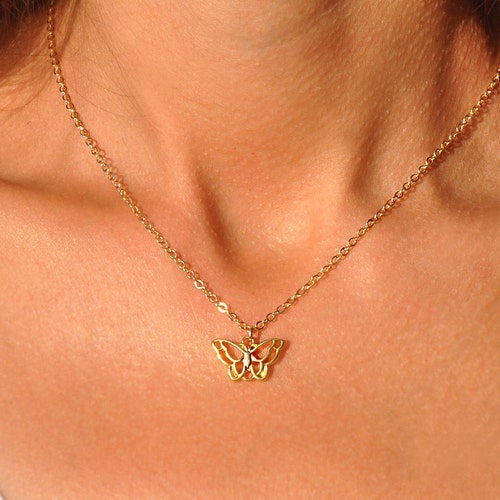 Gold Butterfly Charm Necklace Etsy