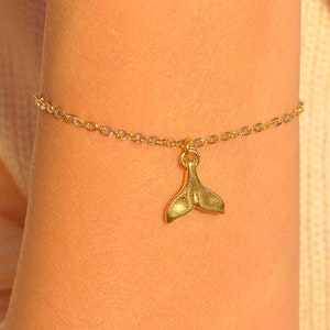 Whale Tail Bracelet in Gold or Silver by SeaSideMotifs | Personalized Beach Bracelet with Custom Initial