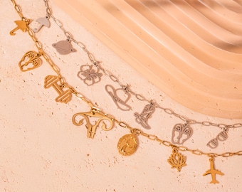 Create Your Own Custom Charm Necklace • Personalized Multi Charm Gift in PVD Stainless Steel