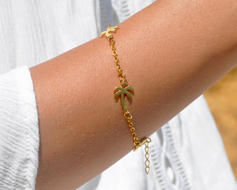 Palm Tree Bracelet For Women Palm Tree Jewelry Beach Wedding Bracelet Gold Beach Jewelry Bridesmaid Gift Boho Girlfriend Gift Idea