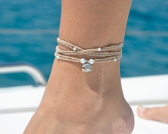 Wrap Anklet | Foot Bracelet | Shell Anklet | Beige Anklet | Boho Anklet | Charm Anklet | Ankle Bracelet | Foot Jewelry | Beach Anklet
