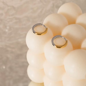 Silver Gold Earrings, Mixed Metal 2 Tone Huggie Hoops in Sterling Silver, Water and Tarnish Resistant, SEASIDE MOTIFS