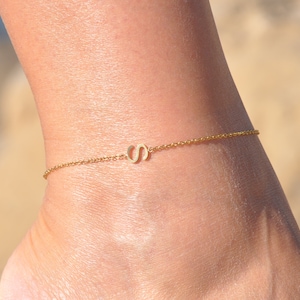 Sideways Letter Name Anklet by SeaSide Motifs in Gold Silver or Rose Gold | Personalize Your Initial Name Ankle Bracelet for a Perfect Gift