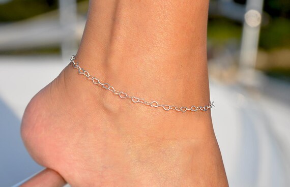 Hand made silver tone pearl heart chain anklet ankle bracelet bridal wedding Hand made silver tone pearl heart chain anklet ankle bracelet bridal wedding