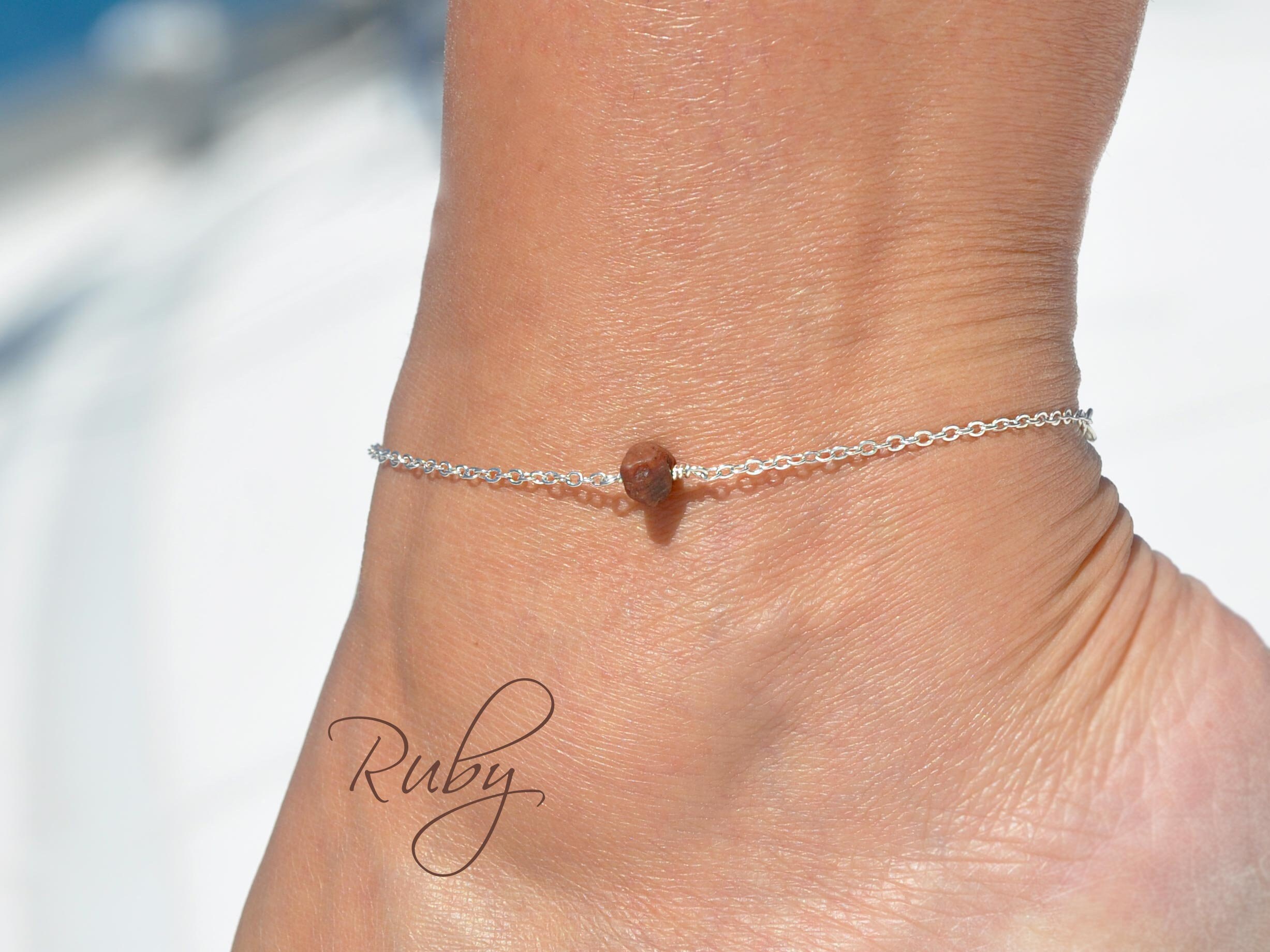 Raw Ruby Anklet Genuine Ruby Ankle Bracelet Red Stone Etsy