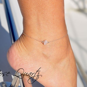 Raw Rose Quartz Anklet - Sterling Silver Rose Quartz Anklet - Personalized Rose Quartz Anklet - Ankle Bracelet with Raw Pink Quartz