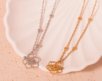 Personalized Flower Necklace • Stainless Steel Hibiscus Charm