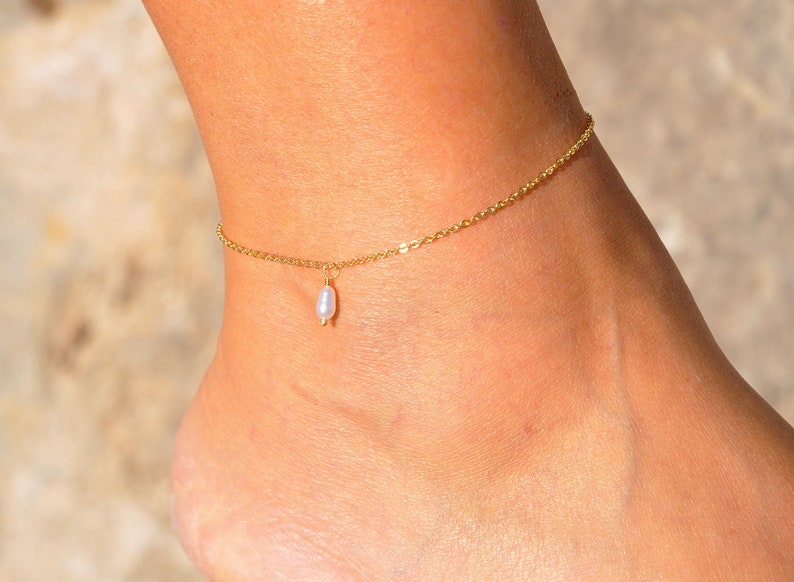 Dainty Anklet Personalized Freshwater Oval Pearl Ankle Bracelet for Women Tiny Pearl Drop Anklet Bridesmaid Gift Gift for Her TPOA-593